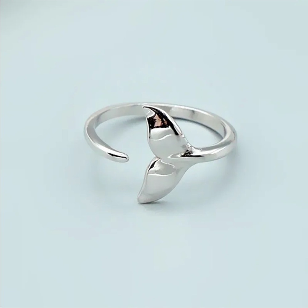 New 925 Sterling Silver Geometric Fish Tale Adjustable Ring Whale Tail Ring